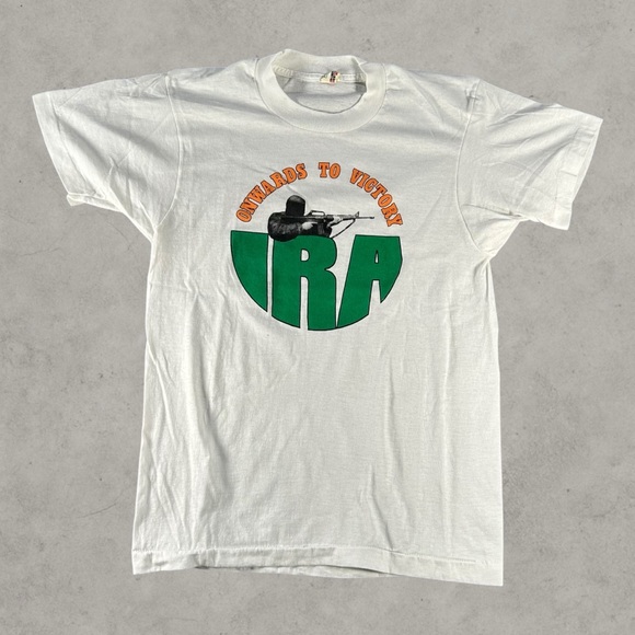 Vintage IRA Shirt Mens Medium White Onwards To Victory Irish Republican Army 80s